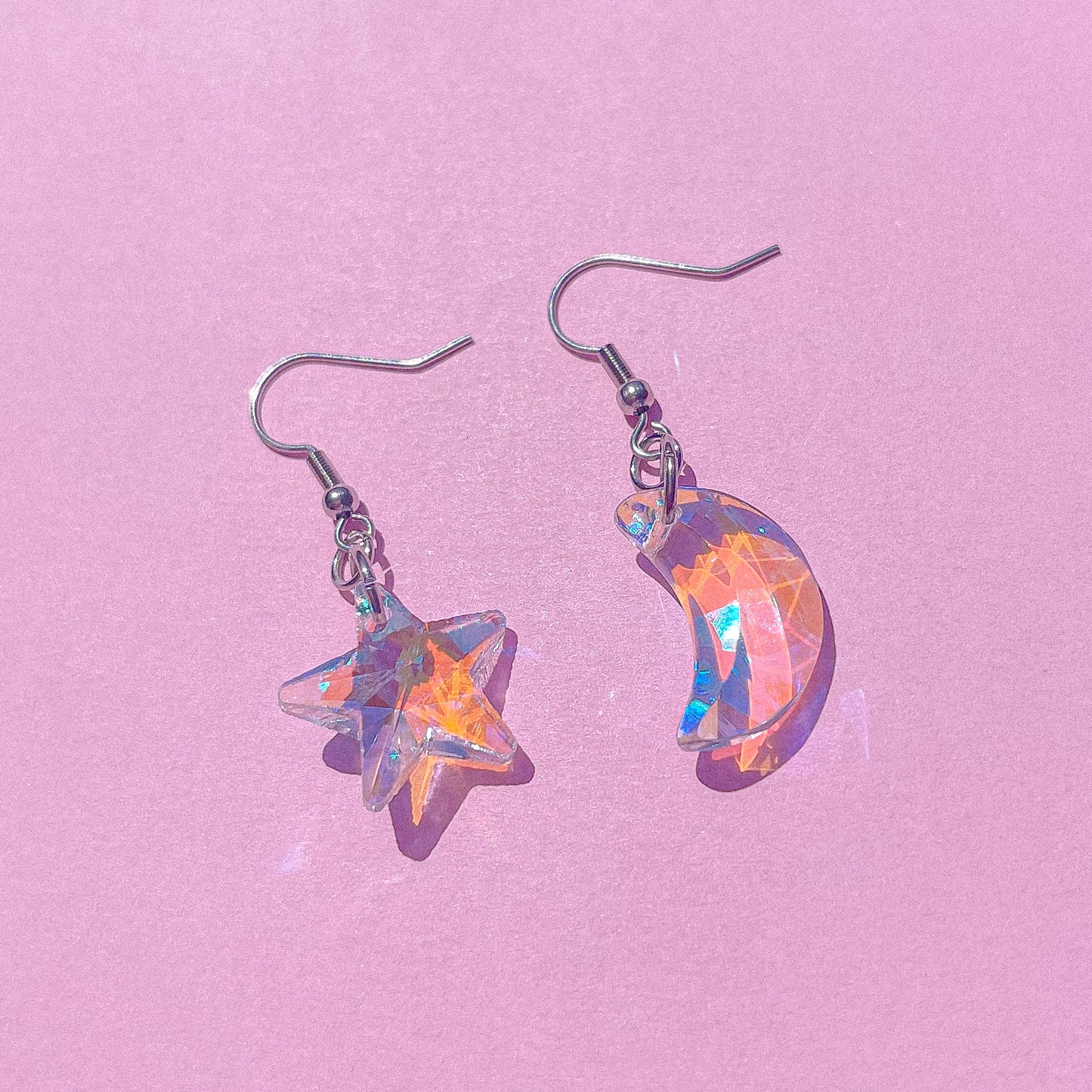 Iridescent Moon & Star Bead Earring