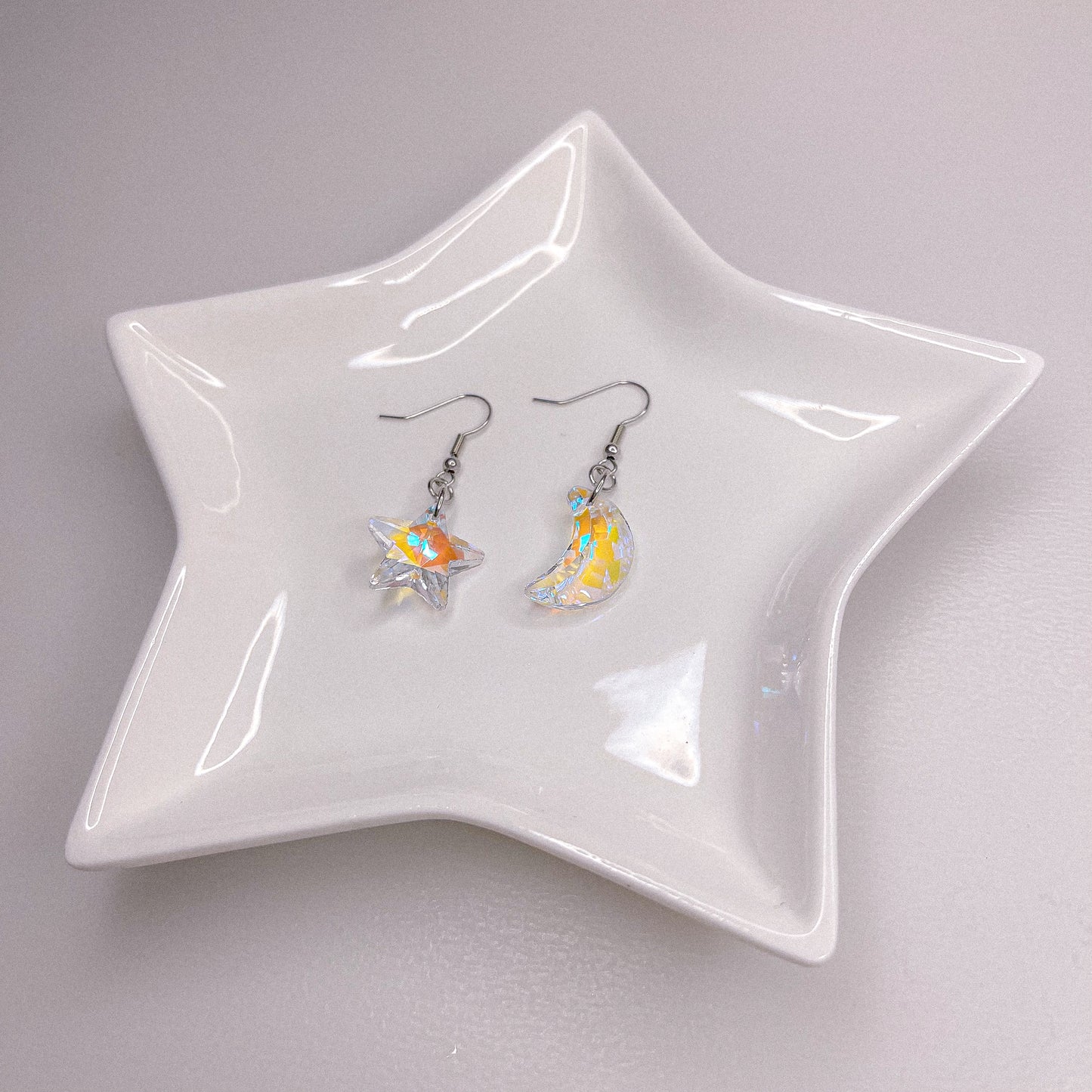 Iridescent Moon & Star Bead Earring